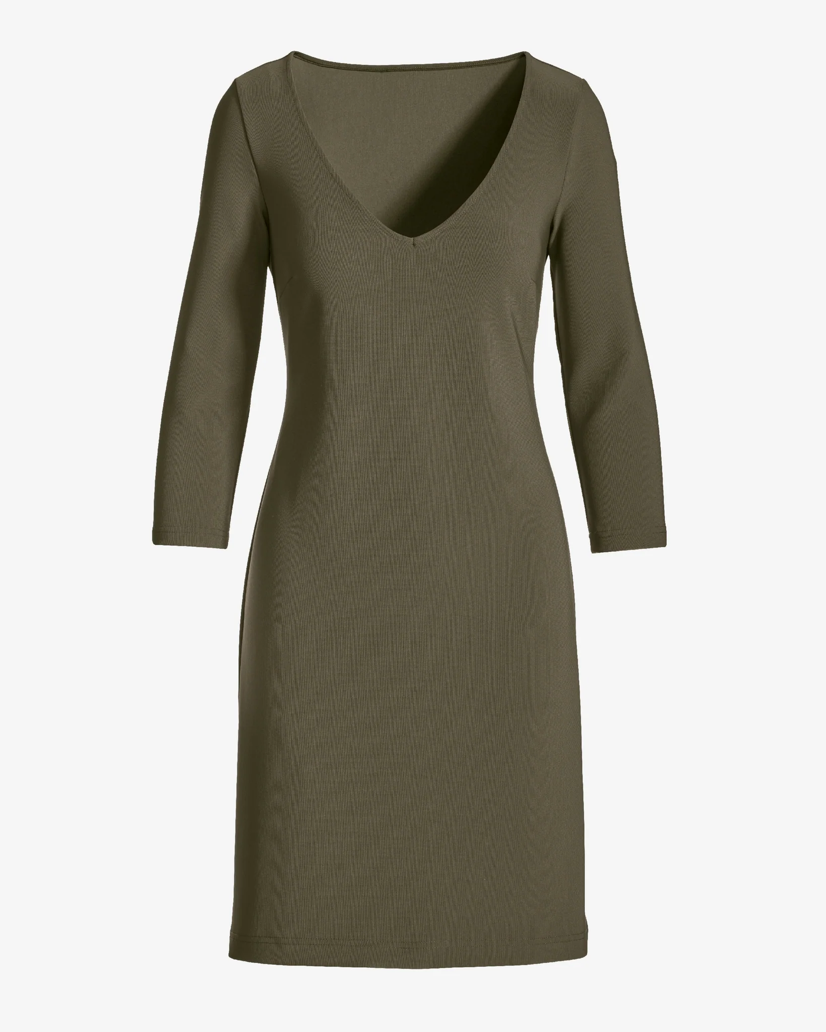Beyond Travel Three-Quarter Sleeve V Neck Dress Olive Night - Futureuc