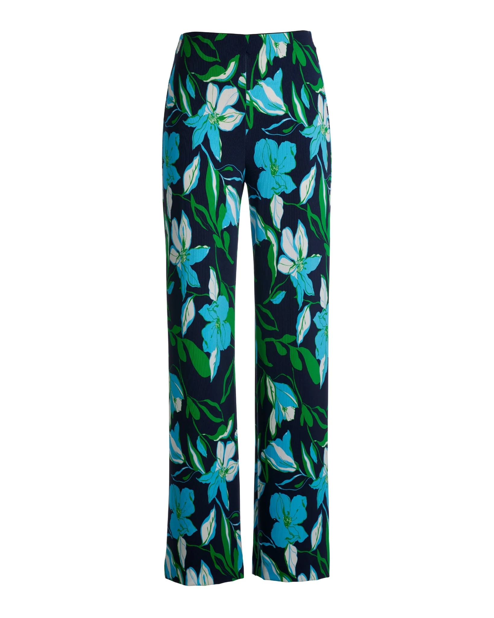 Beyond Travel Summer Lilies Navy Print High Rise Palazzo Pant Maritime Navy/Fern Green - Futureuc