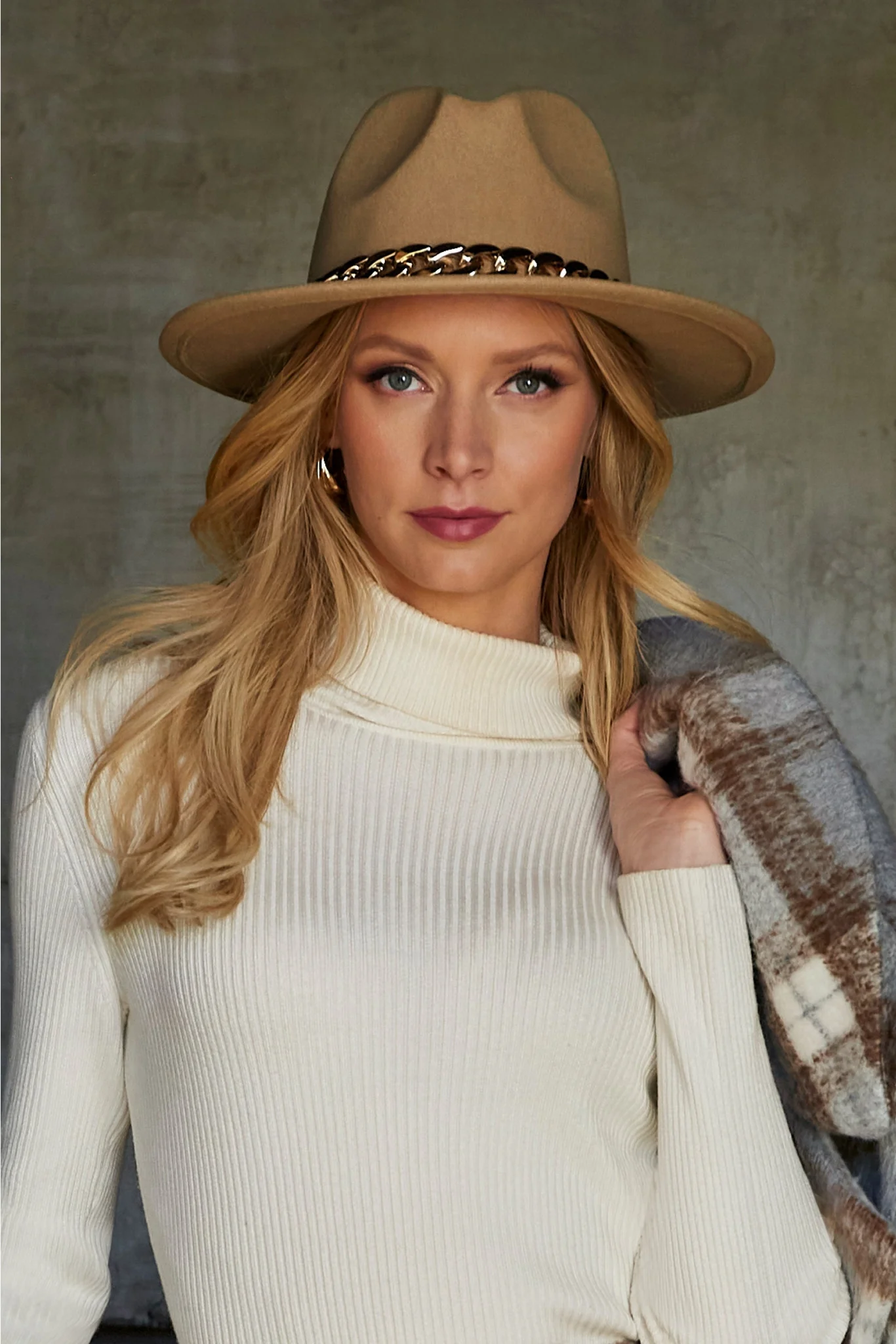 Chain Wide Brim Hat Camel - Futureuc