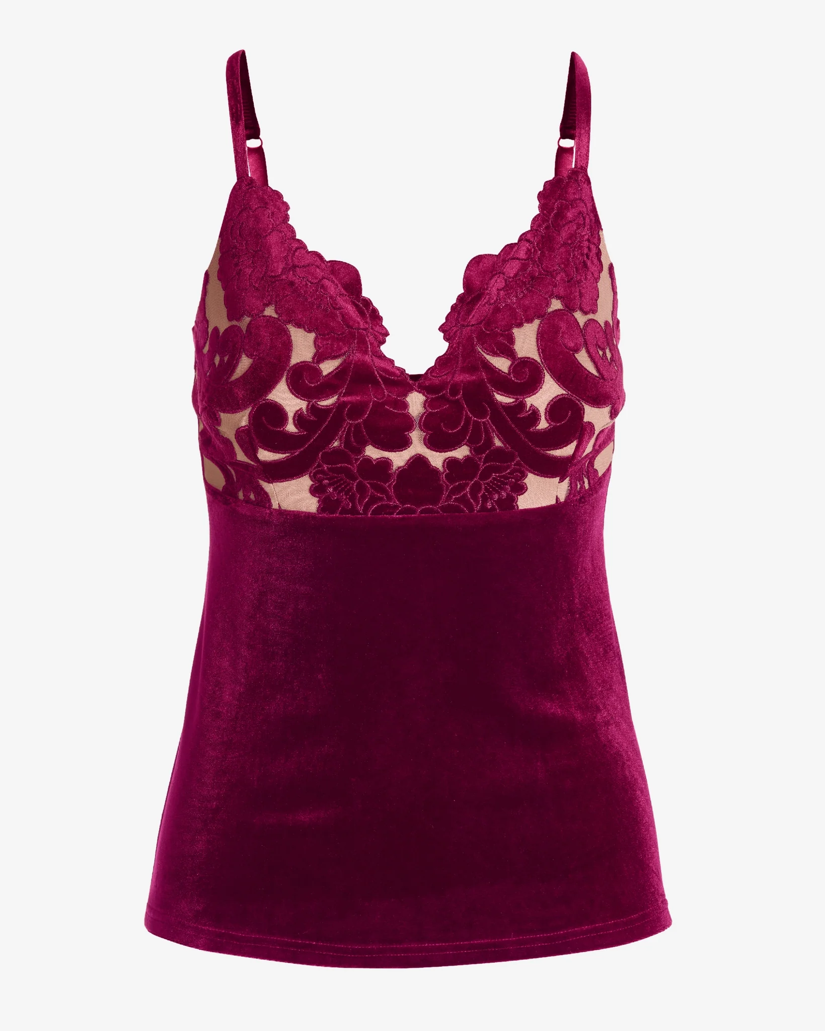 Velvet Scalloped Lace V Neck Cami Top Rumba Red - Futureuc