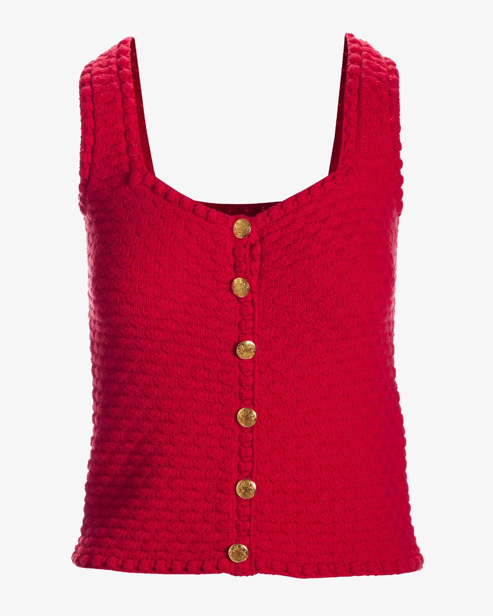 Button Detail Sweater Tank True Red - Futureuc