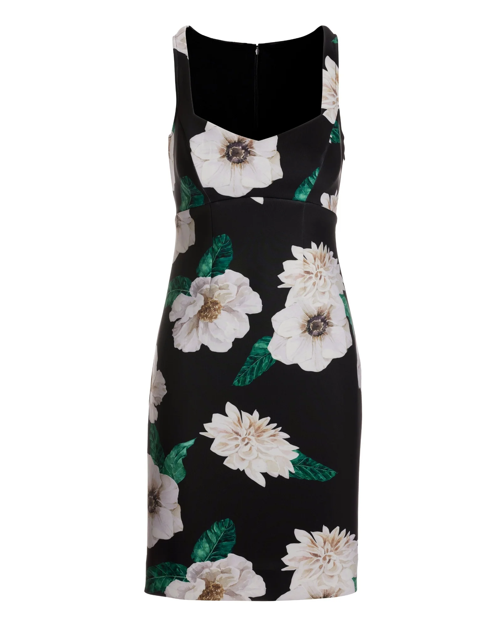 White Fleurs Print Scuba Sheath Dress Black - Futureuc