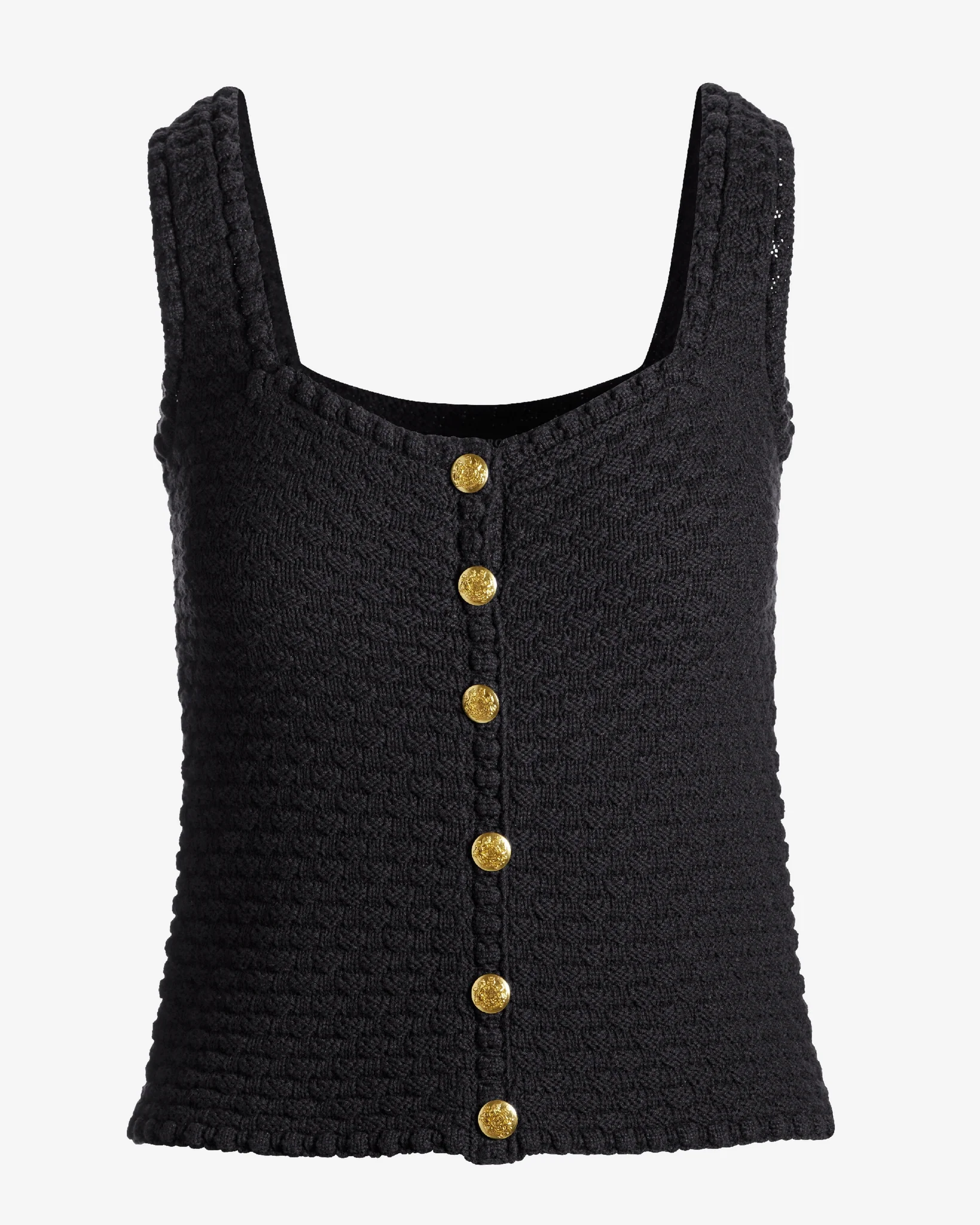 Button Detail Sweater Tank Black - Futureuc