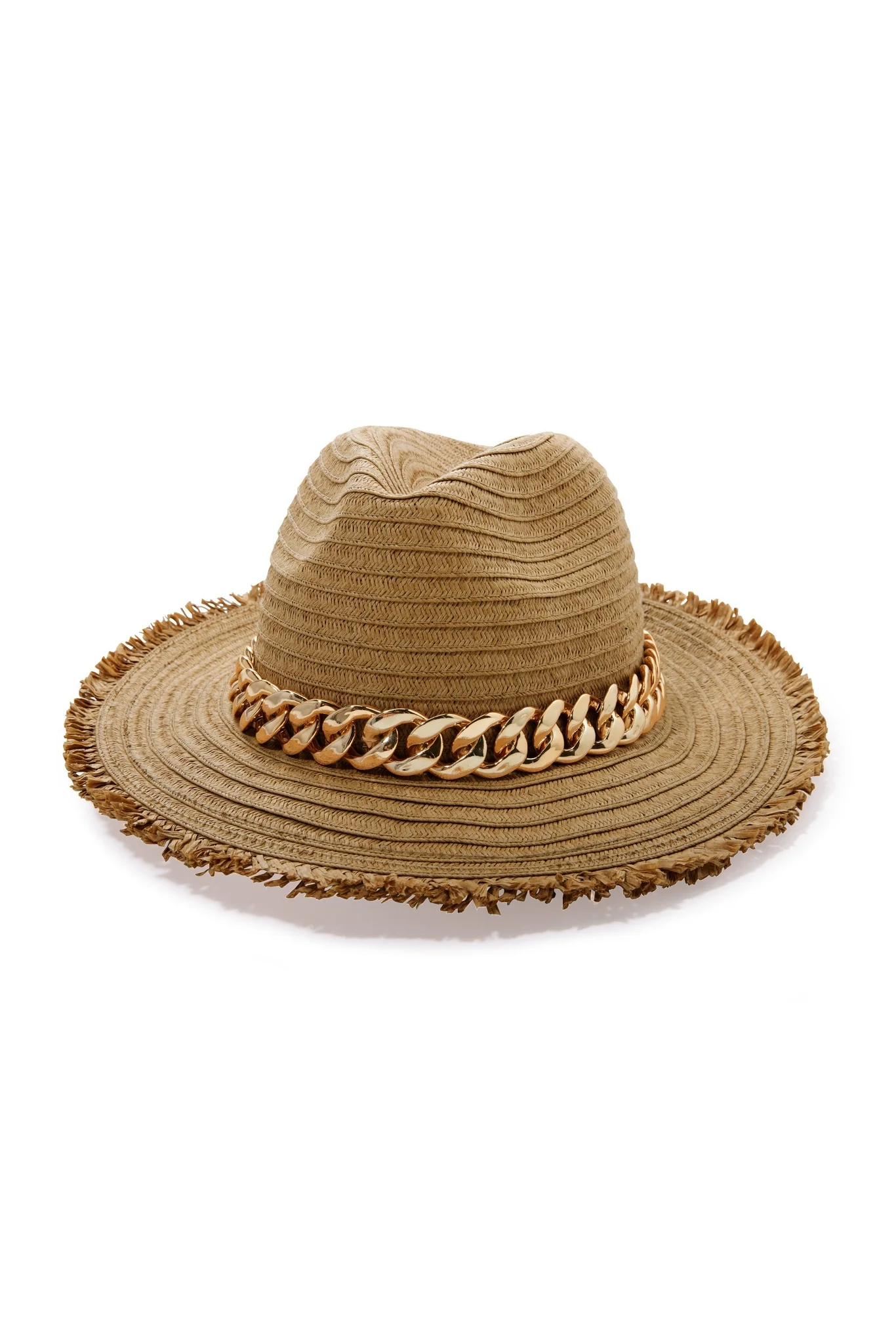 Chain Trim Raffia Hat Natural/Gold - Futureuc