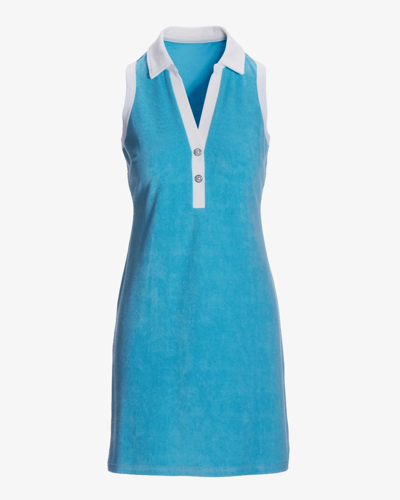 Beach Terry Collared Pearl Trim Dress Splash Blue - Futureuc