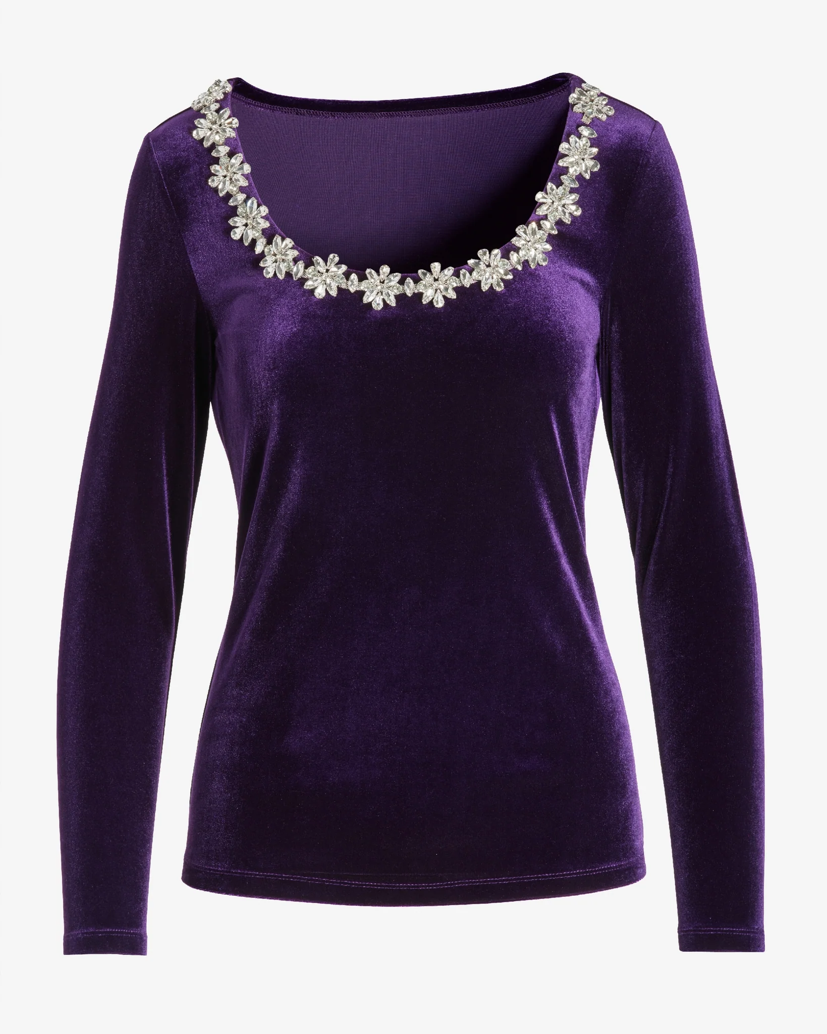 Velvet Scoop Neck Embellished Top Purple - Futureuc