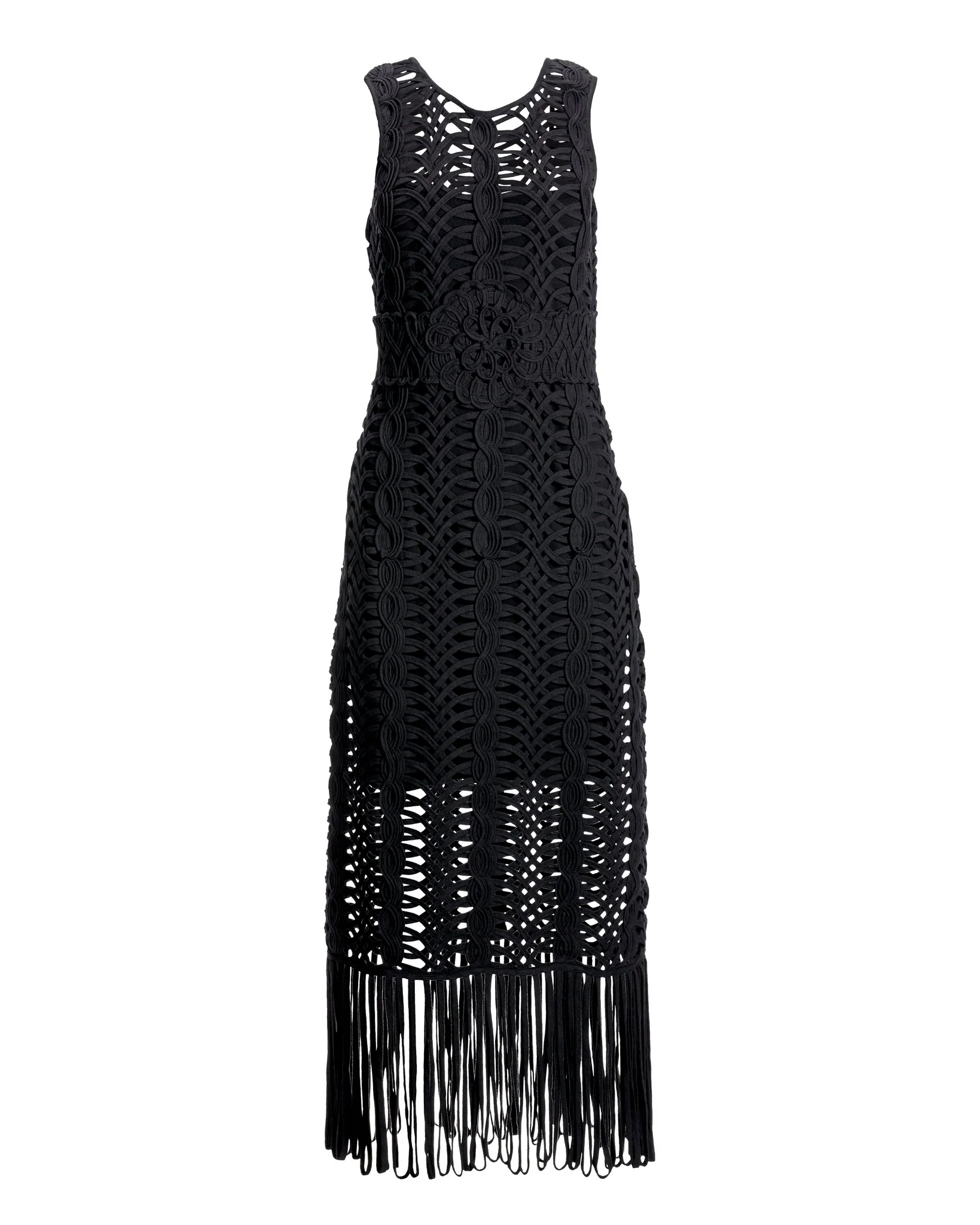 All Over Macrame Fringe Dress Black - Futureuc