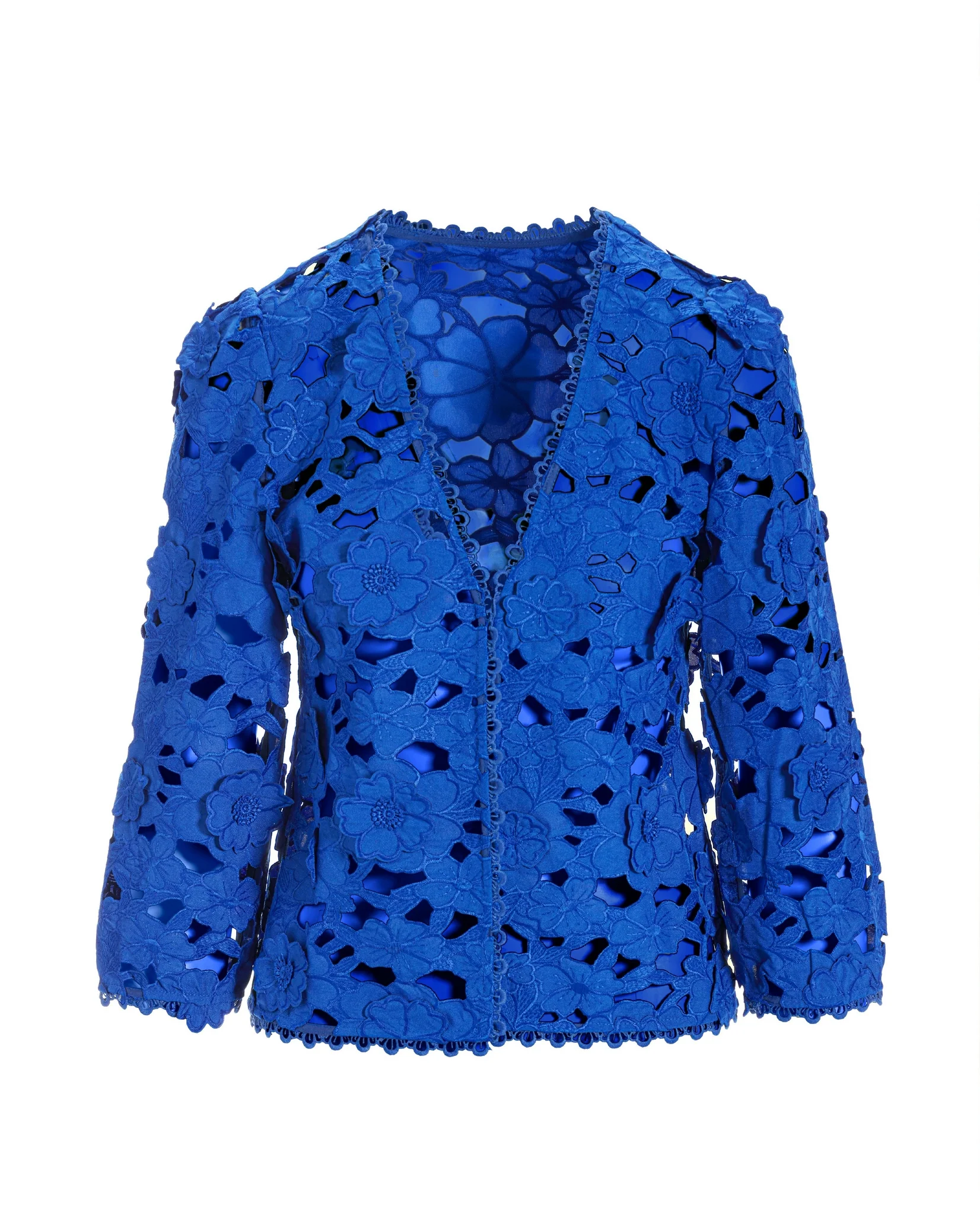 3D floral lace three-quarter sleeve jacket Princess Blue - Futureuc