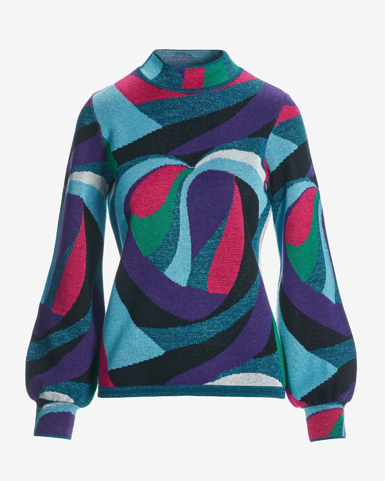 Abstract Jacquard Mock Neck Sweater Multi - Futureuc