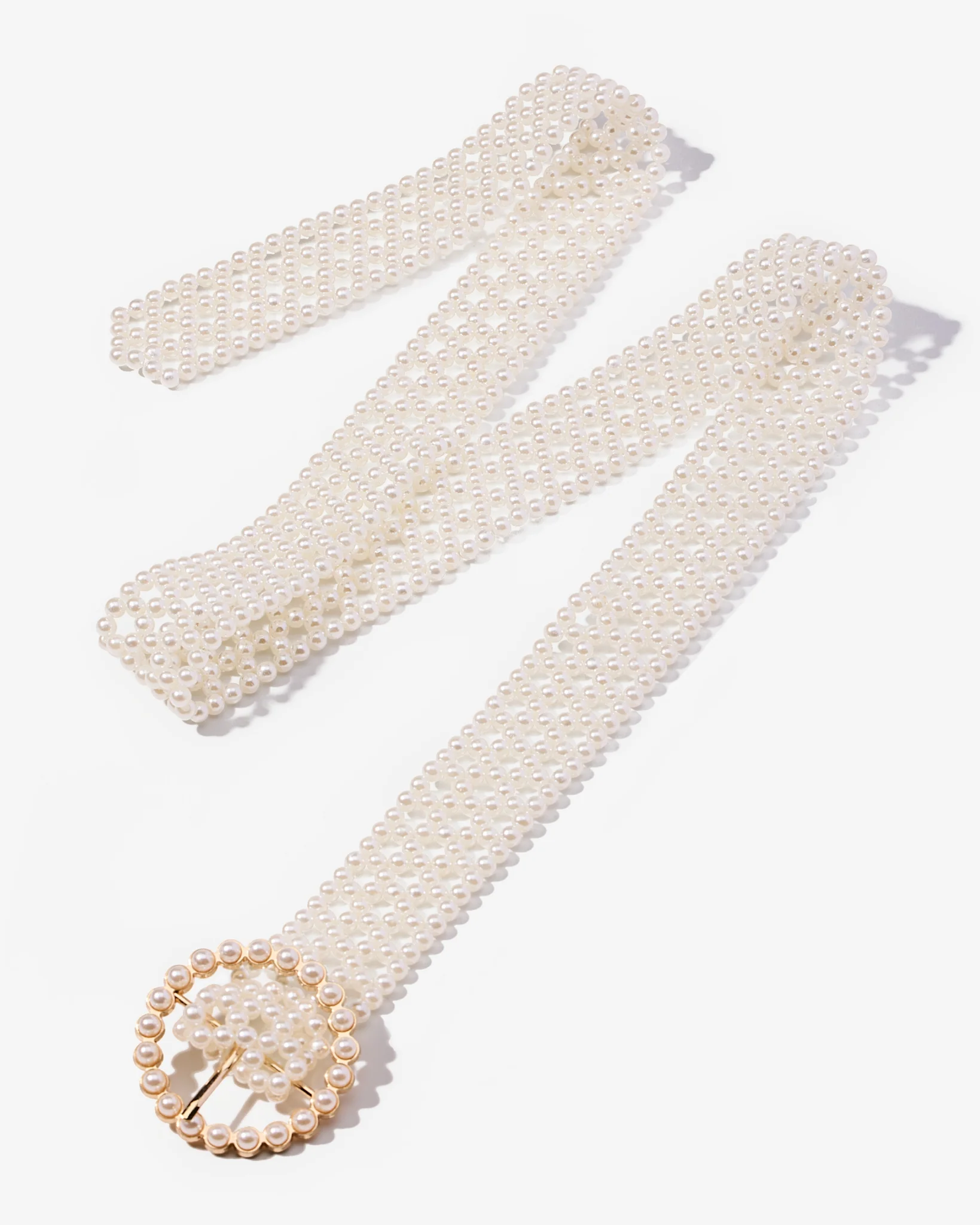 All-Over Pearl Buckle Belt White - Futureuc